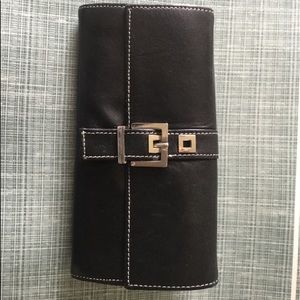 Perlina Black Leather Wallet with checkbook holder